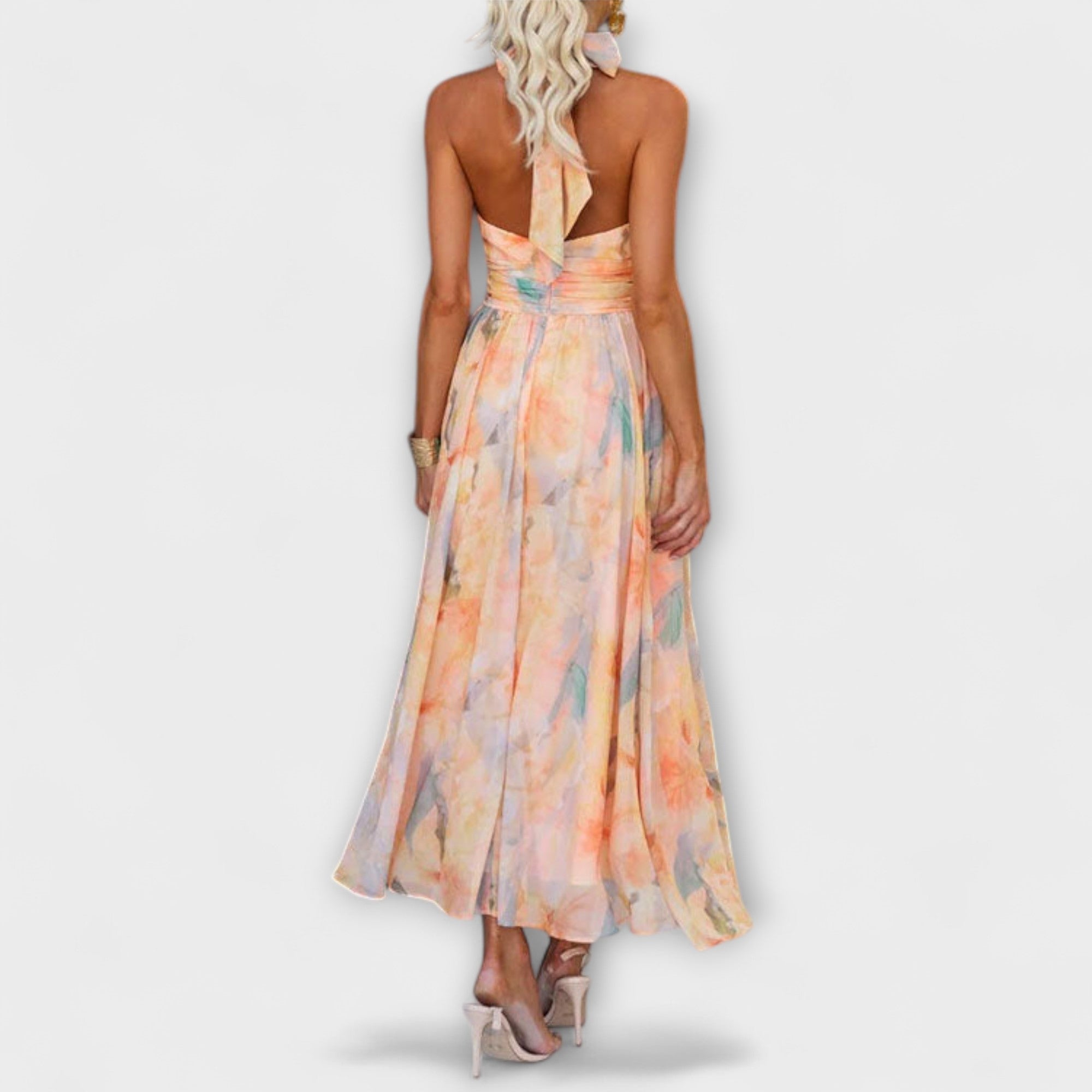 Robe maxi à imprimé aquarelle et col halter