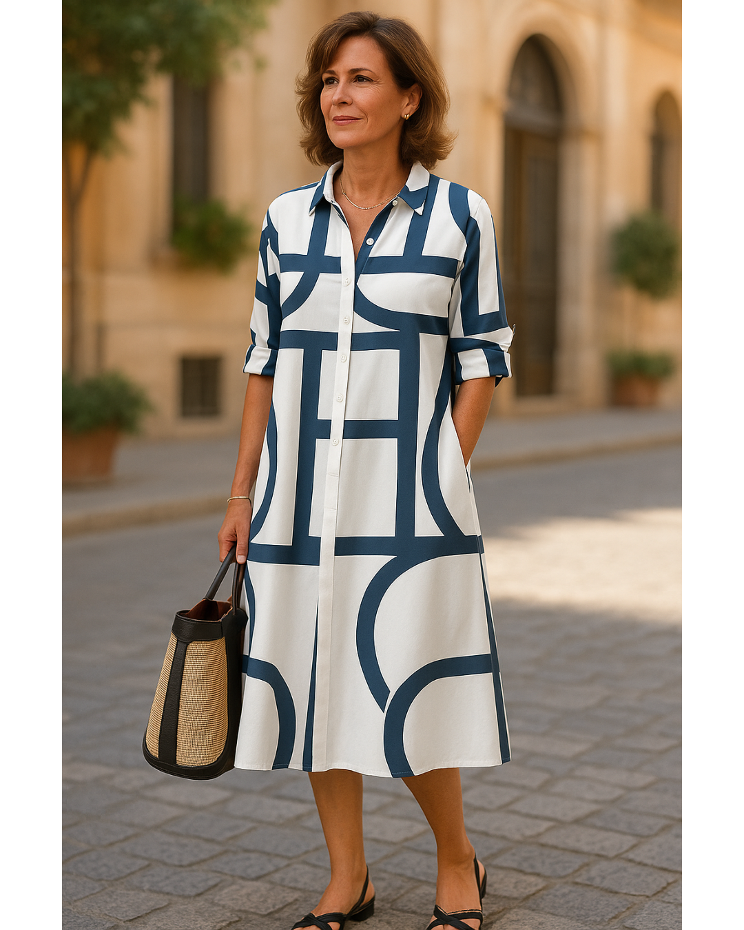 Helena | Robe Midi à Motif Géométrique