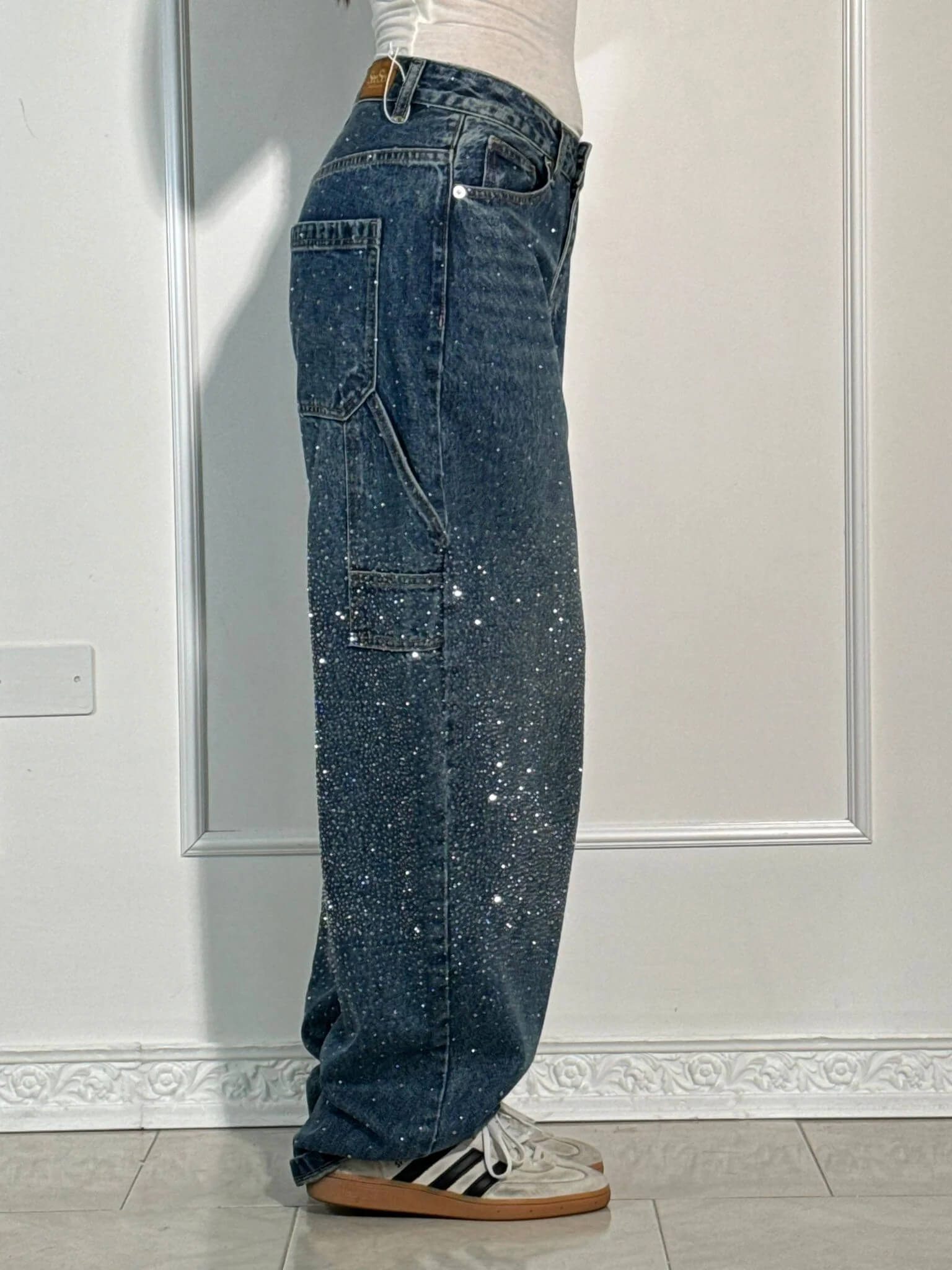 Jean en denim brillant style ballon charpentier